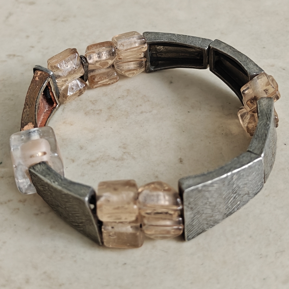 Modernist Signed Anne Marie Chagnon Pewter & Acrylic Beads Bracelet